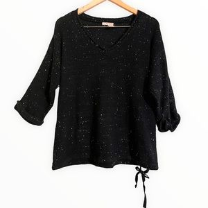 DKNY Jeans Knitted Sequins V-Neck Sweater BLACK